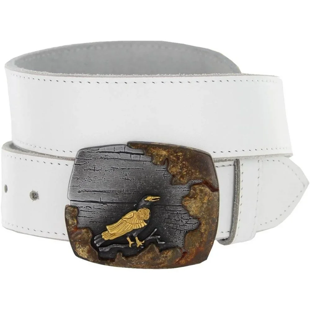 36'' Men Leather Strap Casual Jean Made in Italy Steampunk Crow Buckle Belt